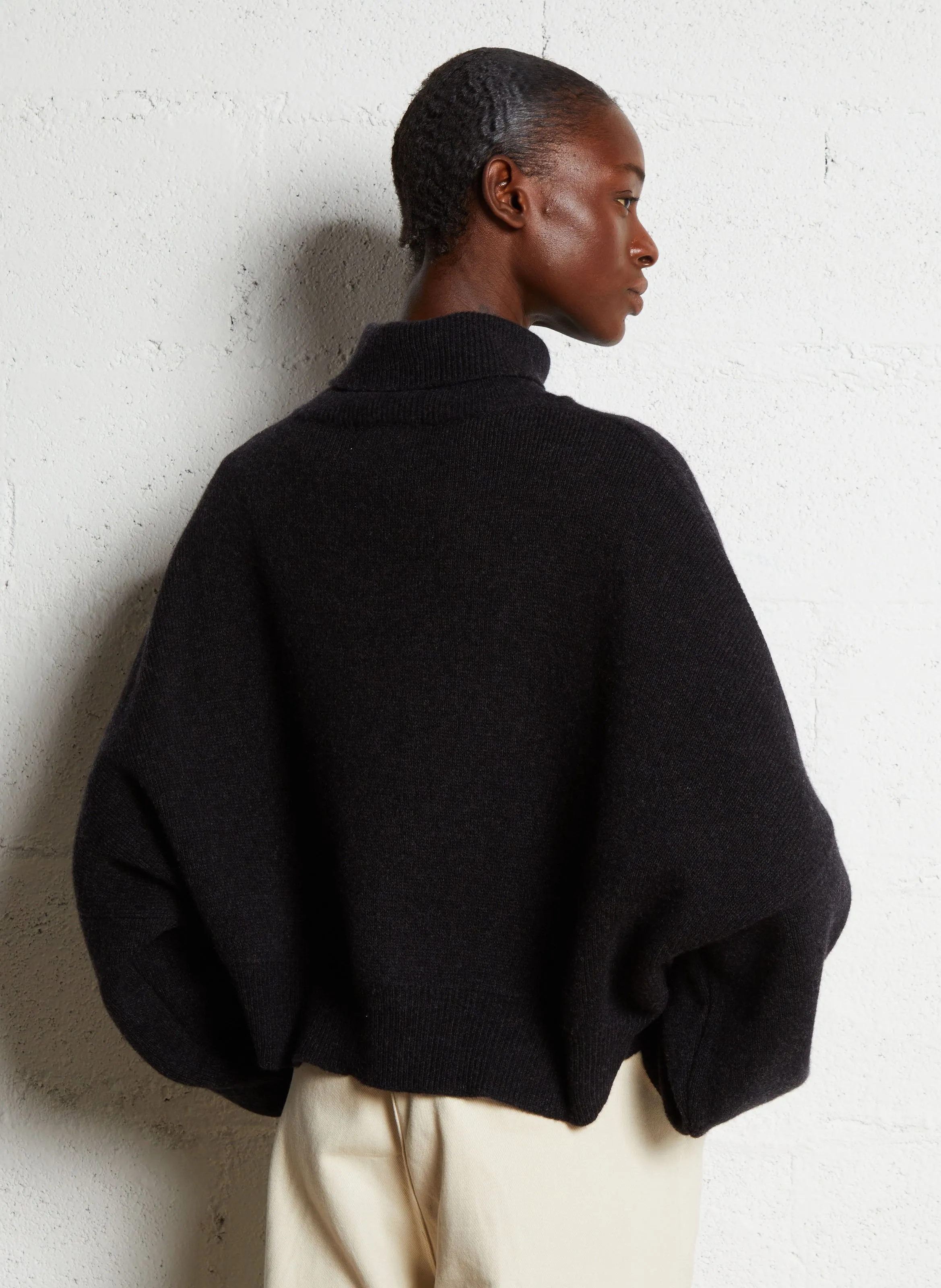 ANDY - Cuello alto amplio de lana merino en gris